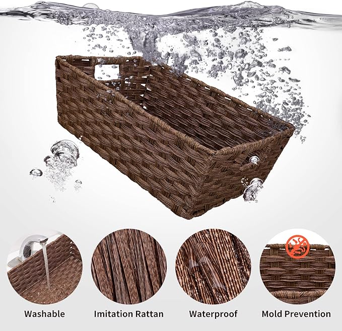 Large Wicker Storage Basket, Metal Frame, Washable Waterproof, Woven Basket - Image 4