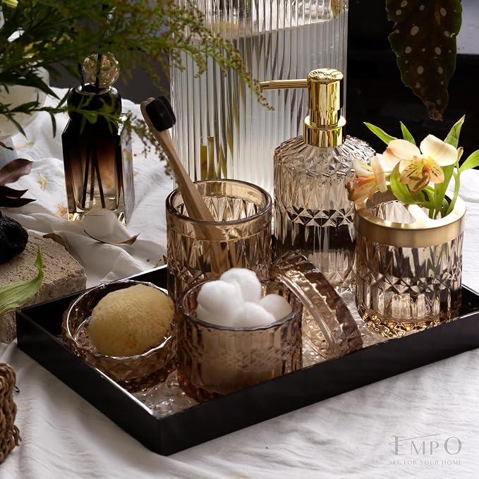 EMPO 6PCS Bathroom Clear Glass Accessories Set, Contemporary Modern Decor - Image 3