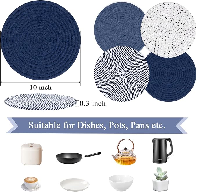 SHACOS 10 Inches Trivets for Hot Dishes, 4 Pieces Cotton Trivets Mats for - Image 2