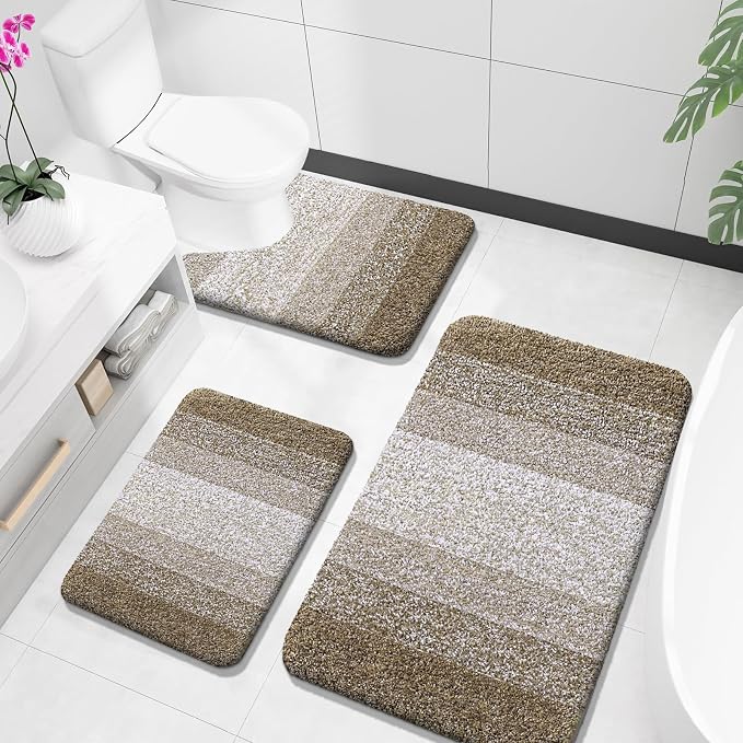 OLANLY Bathroom Rugs Sets 3 Piece, Soft Absorbent Microfiber Bath Mats and by OLANLY