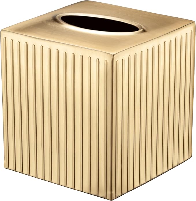 Monarch Abode Tissue Box Cover Square – Handcrafted Ridge Embossed Brushed Gold by MonarchAbode