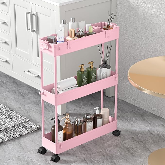 SPACELEAD Slim Storage Cart 3 Tier, Bathroom Organizer Rolling Utility by Home