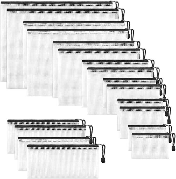 JARLINK 18 Pack 8 Sizes Mesh Pouch, Waterproof Zipper File Bags Document by JARLINK