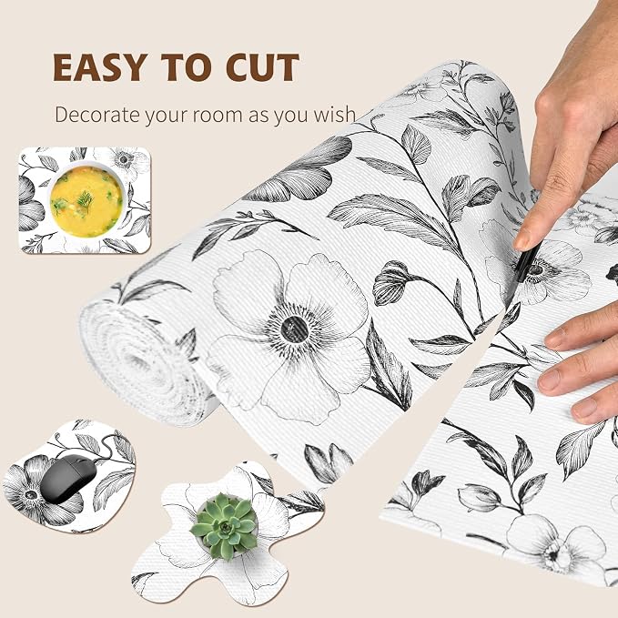 Drawer and Shelf Liner Black Flowers 12in x 20FT, Non Adhesive Anti-Slip Double - Image 7
