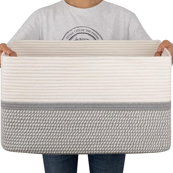 OIAHOMY Large Blanket Basket, 22”x17”x12” Rectangle Woven Baskets, Nursery by MasterofSpaceOptimization