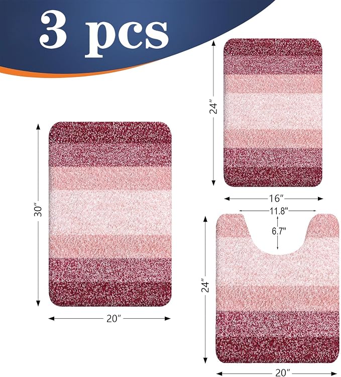 OLANLY Bathroom Rugs Sets 3 Piece, Soft Absorbent Microfiber Bath Mats and - Image 2