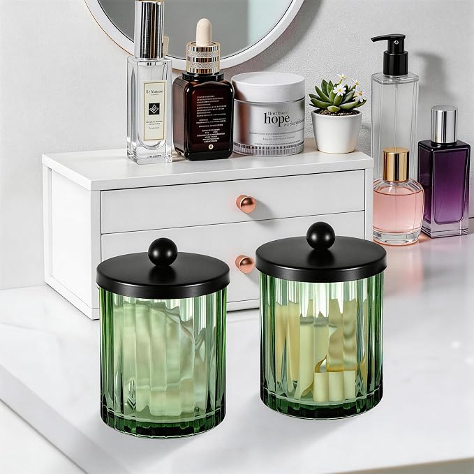 Amolliar Sage Green Glass Apothecary Jar, Qtip Holder Dispenser - Image 5