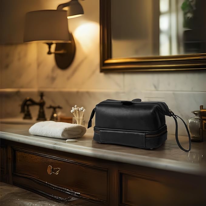 LEATHER VILLAGE Genuine Leather Dopp Kit – Large Travel Toiletry Bag - Image 7