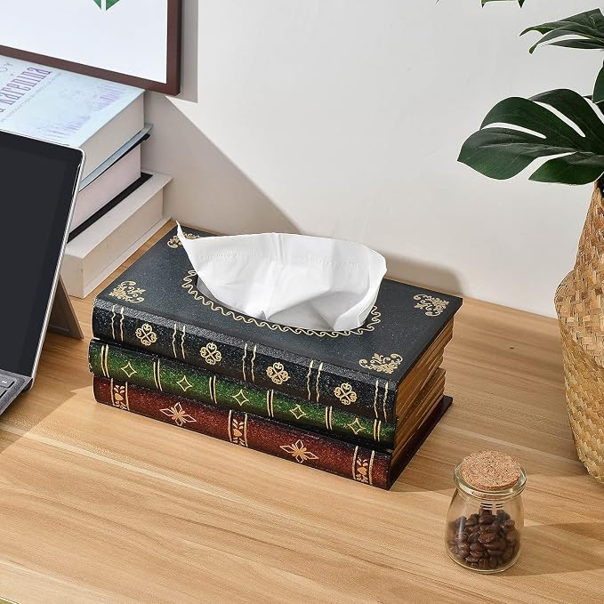 Crafted Classical Retro Wooden Antique Book Tissue Box Cover Rectangular Tissue - Image 4