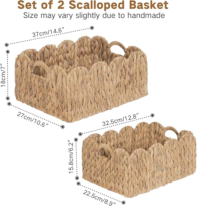 Scalloped Wicker Basket, Rectangle Storage Baskets - Image 4