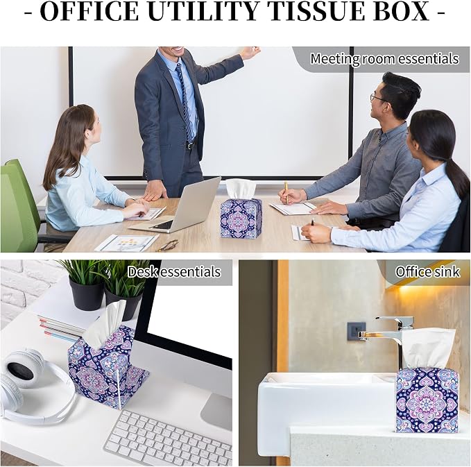 Boho Mandala Flower Tissue Box Cover Square, Indian Paisley Floral Tissue Box - Image 8