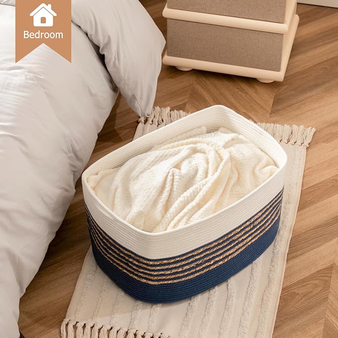 UBBCARE Blanket Basket, Large Rectangle Woven Storage Basket - Image 7