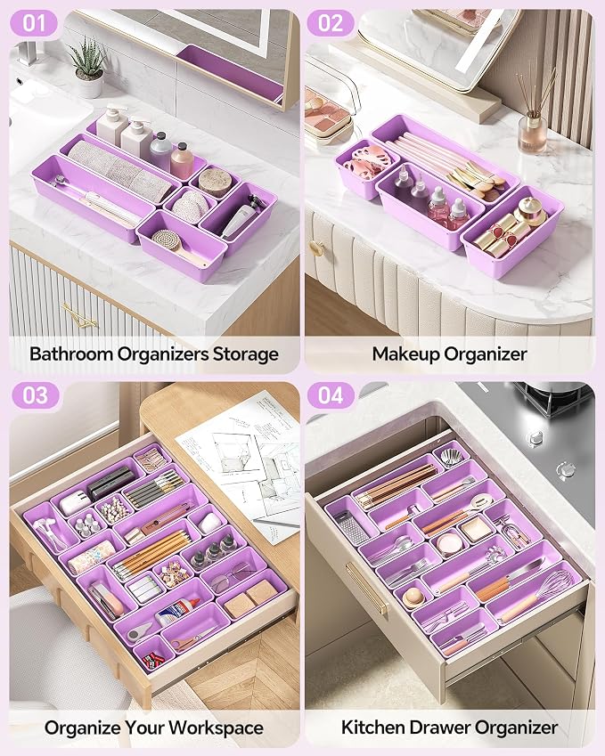 13 Pack Plastic Drawer Organizers Set, 3 Sizes Desk Drawer Organizer Trays - Image 5
