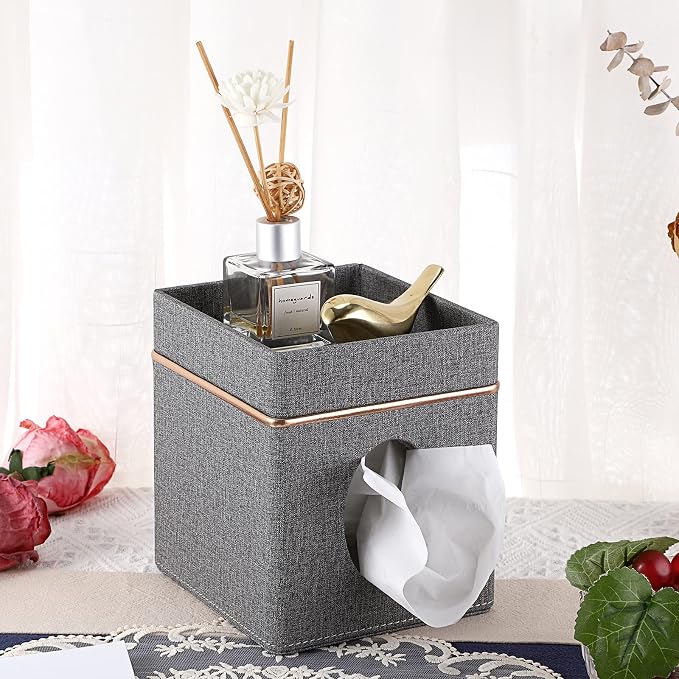 Sumnacon Tissue Box Cover Square Linen Tissue Box, Cube Tissue Box Holder - Image 2