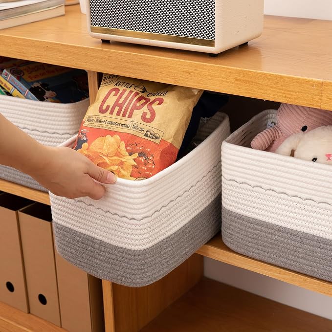 4 Pack Storage Baskets for Organizing, Decorative Cotton Rope Baskets for - Image 5