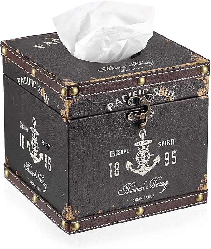 Sumnacon Retro Wood Square Tissue Box Cover by Sumnacon