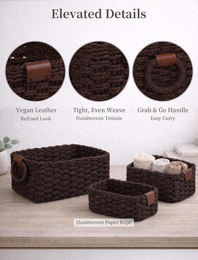 Storage Basket, Recycled Paper Rope Basket Organizer, Mini wicker Basket - Image 4