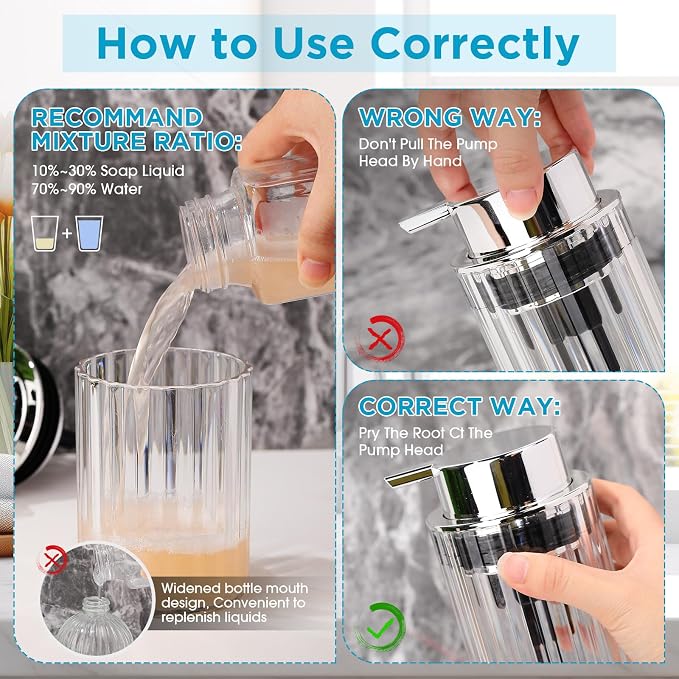 2 Pcs Refillable Clear Foaming Hand Soap Dispenser 10 oz Plastic Dispenser Pump - Image 4