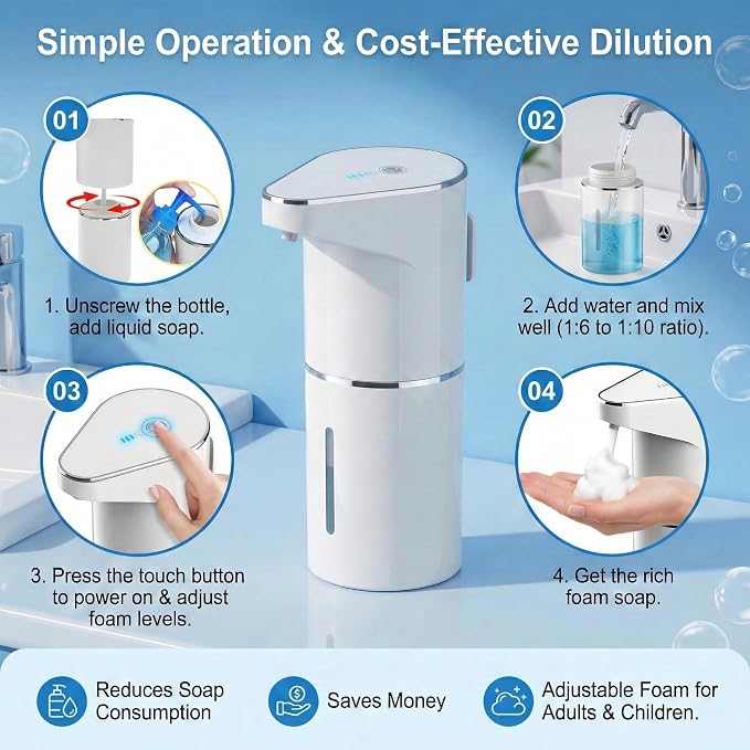 Automatic-Foaming-Soap-Dispenser-Touchless, Type C Rechargeable White Hand Soap - Image 4