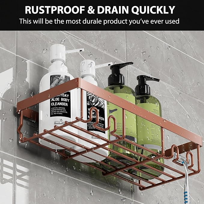 Moforoco Shower Caddy Shelf Organizer Rack, Self Adhesive Black Bathroom - Image 6