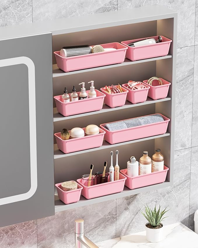 13 Pack Plastic Drawer Organizers Set, 3 Sizes Desk Drawer Organizer Trays - Image 7