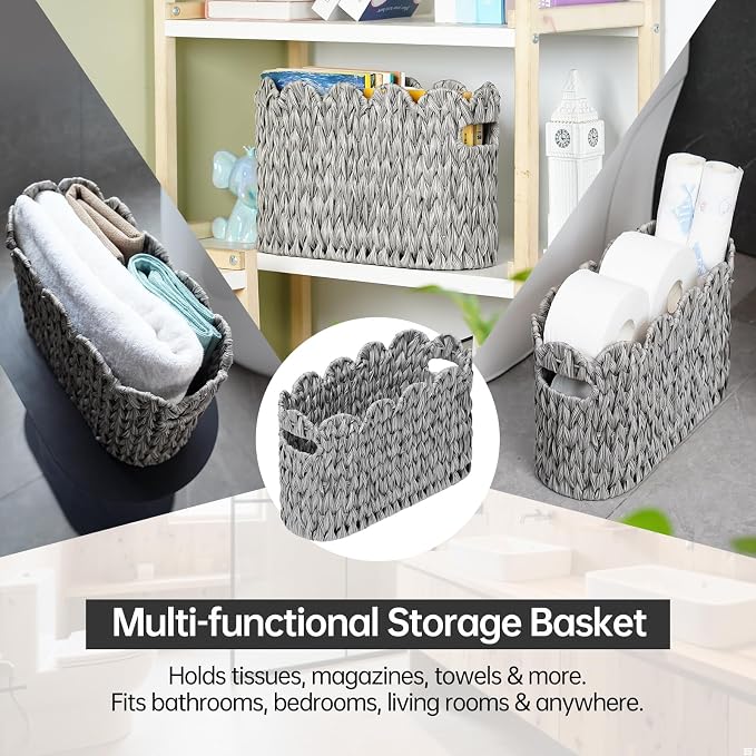Grey Toilet Paper Storage Basket, Scalloped Baskets - Image 5