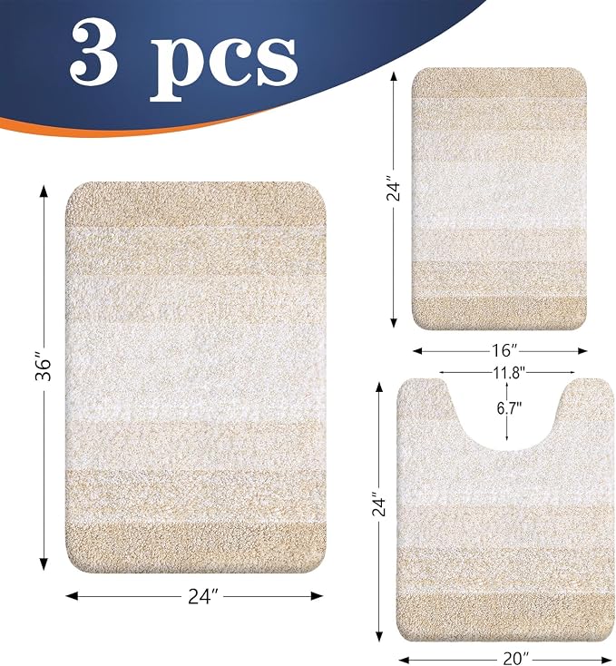 OLANLY Bathroom Rugs Sets 3 Piece, Soft Absorbent Microfiber Bath Mats and - Image 2