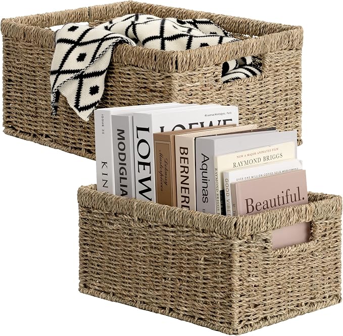StorageWorks Wicker Storage Baskets, Handwoven Seagrass Basket - Image 2