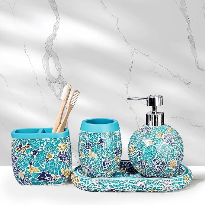 Handmade Blue Mosaic Glass Bathroom Accessory Sets 4PCS Bathroom Accessories - Image 8