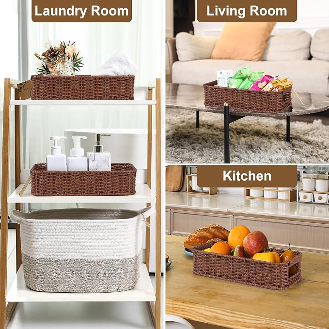 Water-Resistant Toilet Paper Basket: Tank Topper Organizer Brown Handwoven - Image 6