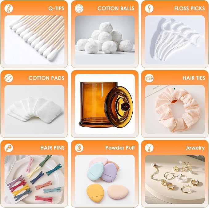 4 Pack Bathroom Organizers and Storage - 16 Oz Glass Qtip Holder & Cotton Pad - Image 9