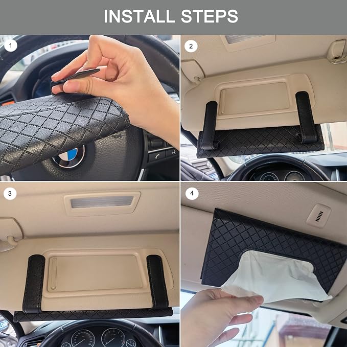 Car Sun Visor Tissue Holder, 2 Pack Vehicle Napkin Box, Premium PU Leather - Image 5
