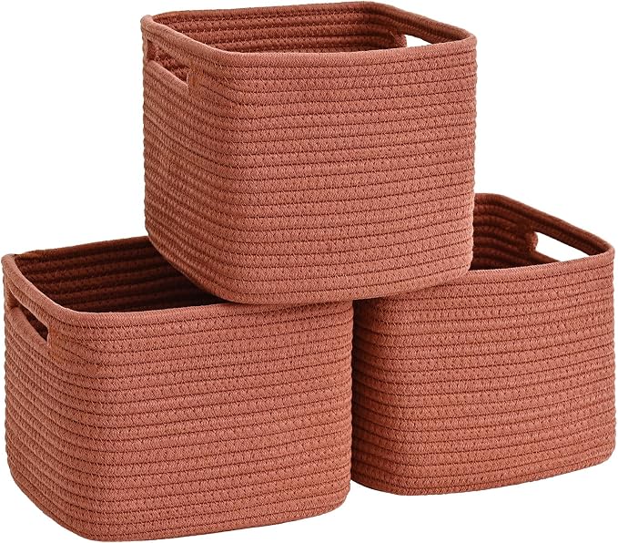 3 Pack Cube Storage Bin, 9”x9”x7” Cotton Rope Woven Baskets by Degeyoyo