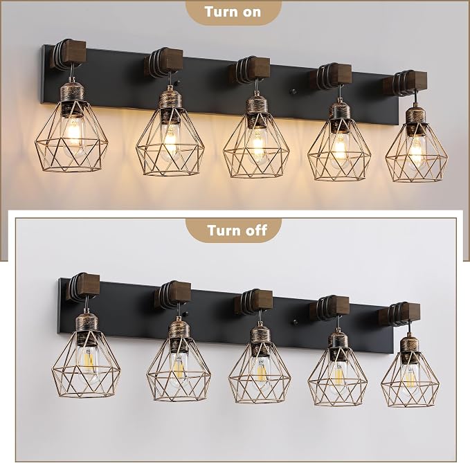 Farmhouse Bathroom Vanity Light Fixtures, 5-Light Wood Bathroom Light Fixtures - Image 4