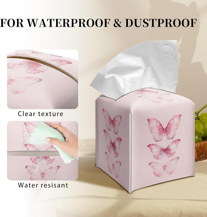 Grace Yonks Cute Pink Butterfly Tissue Box Cover Square, Cube Case - Image 3