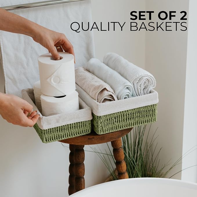 Beautiful Toilet Paper Storage Basket Set of 2 – Decorative Wicker Bathroom - Image 4