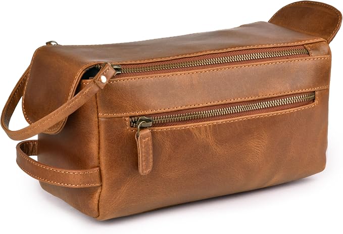 LEATHER VILLAGE Genuine Leather Travel Toiletry Bag by LeatherVillage