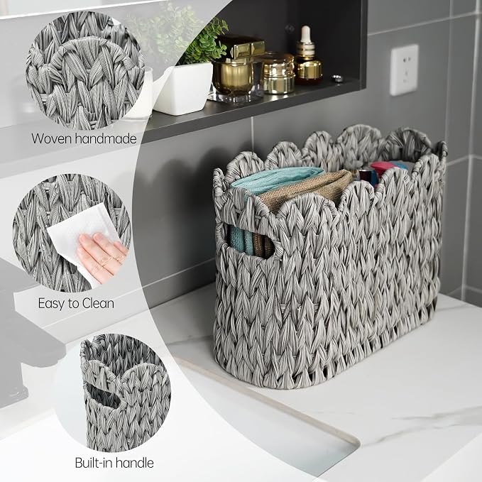 Grey Toilet Paper Storage Basket, Scalloped Baskets - Image 6