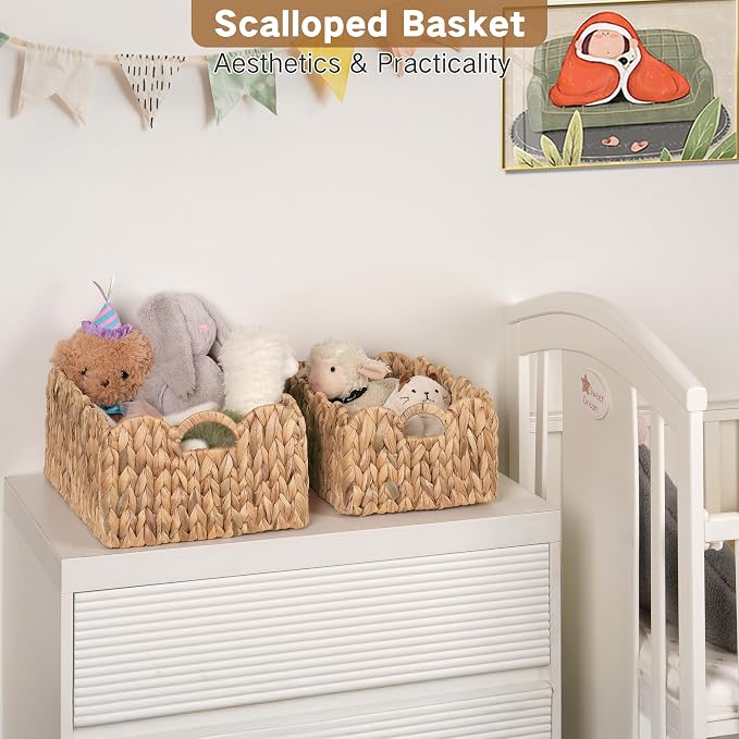 Scalloped Wicker Basket, Rectangle Storage Baskets - Image 2