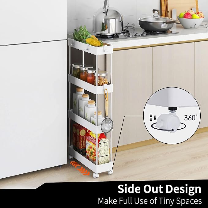 4 Tier Slim Storage Cart Mobile Shelving Unit Organizer Slide Out Storage - Image 4