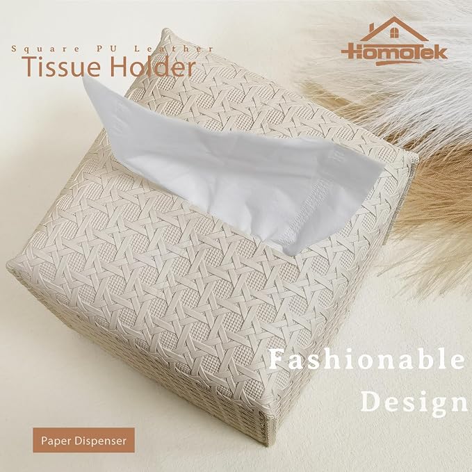 HOMOTEK 2 Pack Tissue Box Cover, PU Leather Tissue Holder, Square Decorative - Image 2