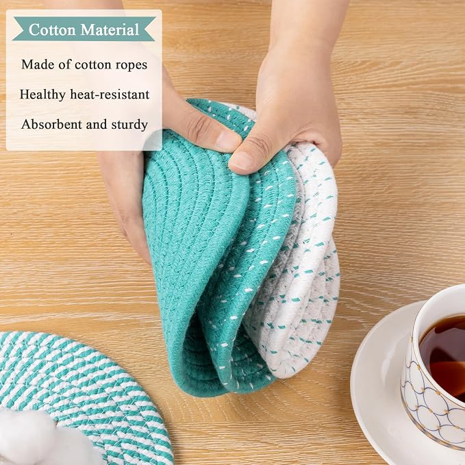 SHACOS 8 Inches Trivets for Hot Dishes, 4 Pieces Cotton Trivets Mats for Kitchen - Image 4