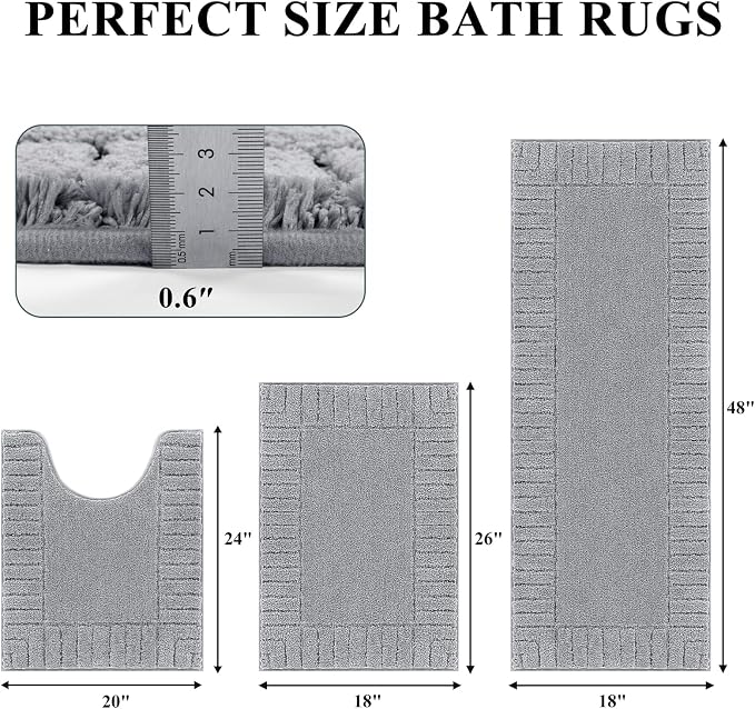 Pauwer Bathroom Rugs Sets 3 Piece Bathroom Shower Rugs - Image 2