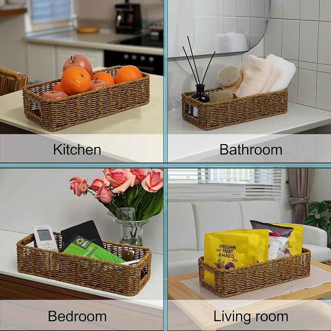 Basket for Toilet Paper Storage, Waterproof Wicker Baskets for Bathroom Counter - Image 3