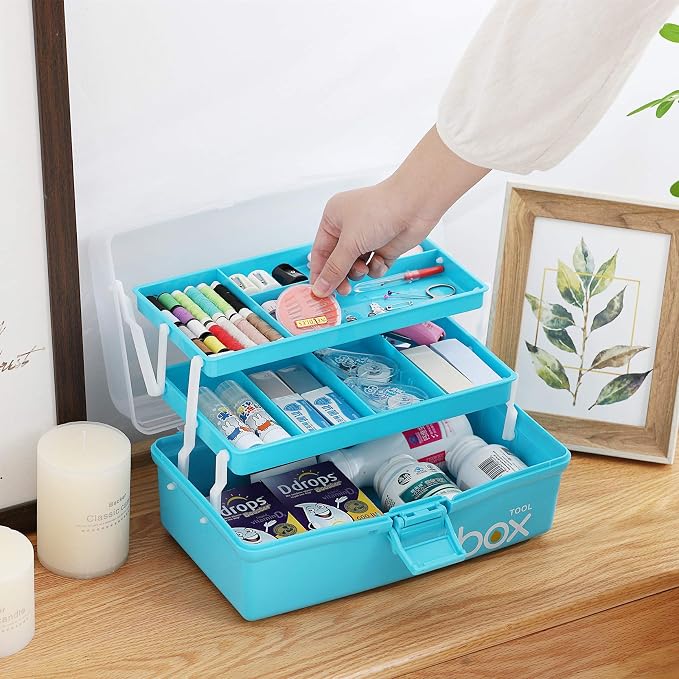Sunxenze 12'' Three-Layer Clear Plastic Craft Storage Box, Tool Box/Sewing Box - Image 6