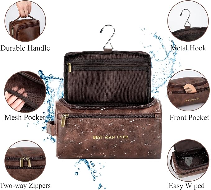 Flycalf Mens Toiletry Travel Bag Customized Mens Leather Toiletries Grooming Bag - Image 4