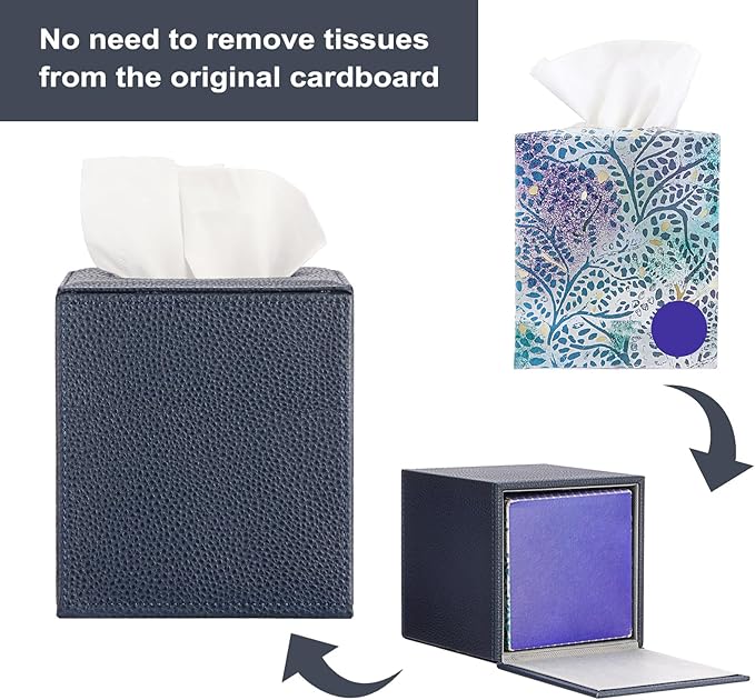 Sumnacon Tissue Box Cover Square Tissue Box Stylish PU Tissue Box Holder - Image 6