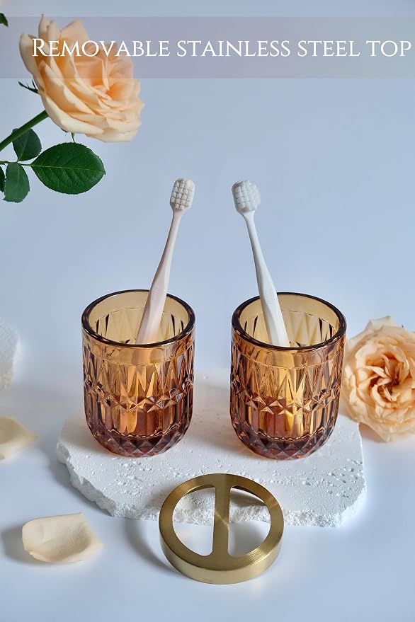Amber Bathroom Accessories Set, Hand Soap Dispenser, Soap Dish, Toothbrush - Image 3