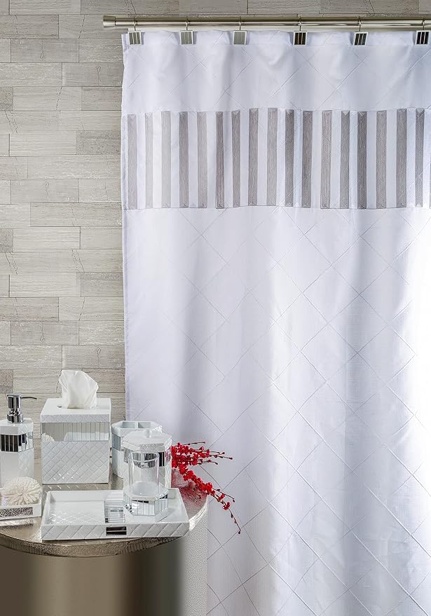Creative Scents Quilted Mirror White Shower Curtain Hooks - Image 3