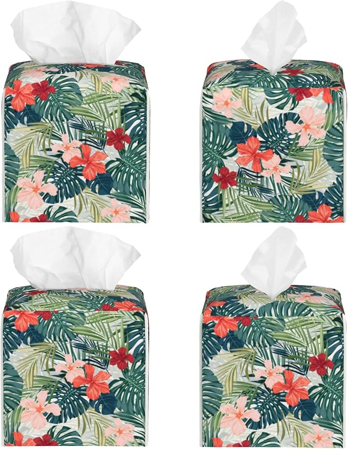 Palm Leaves and Flowers Tissue Box Cover Square, Tropical Plants and Floral - Image 2